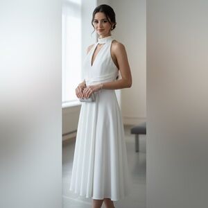 Black Halo Caelith Halter Elegant White Midi Dress Size 12